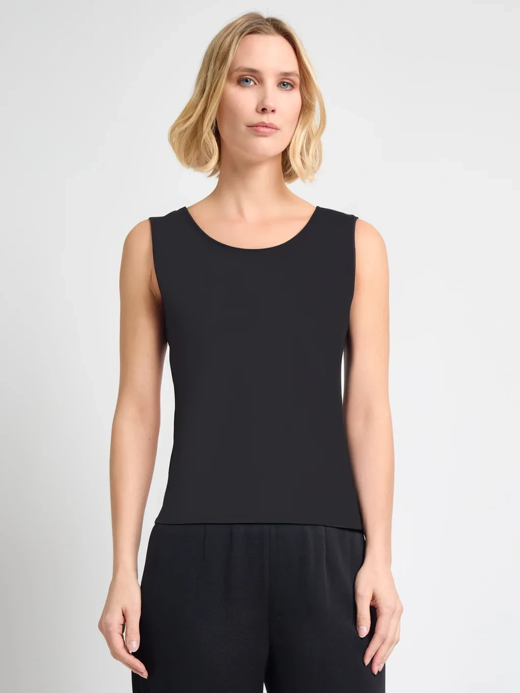 Double Scoop Neck Mylana Knit Tank, Black - True Fit