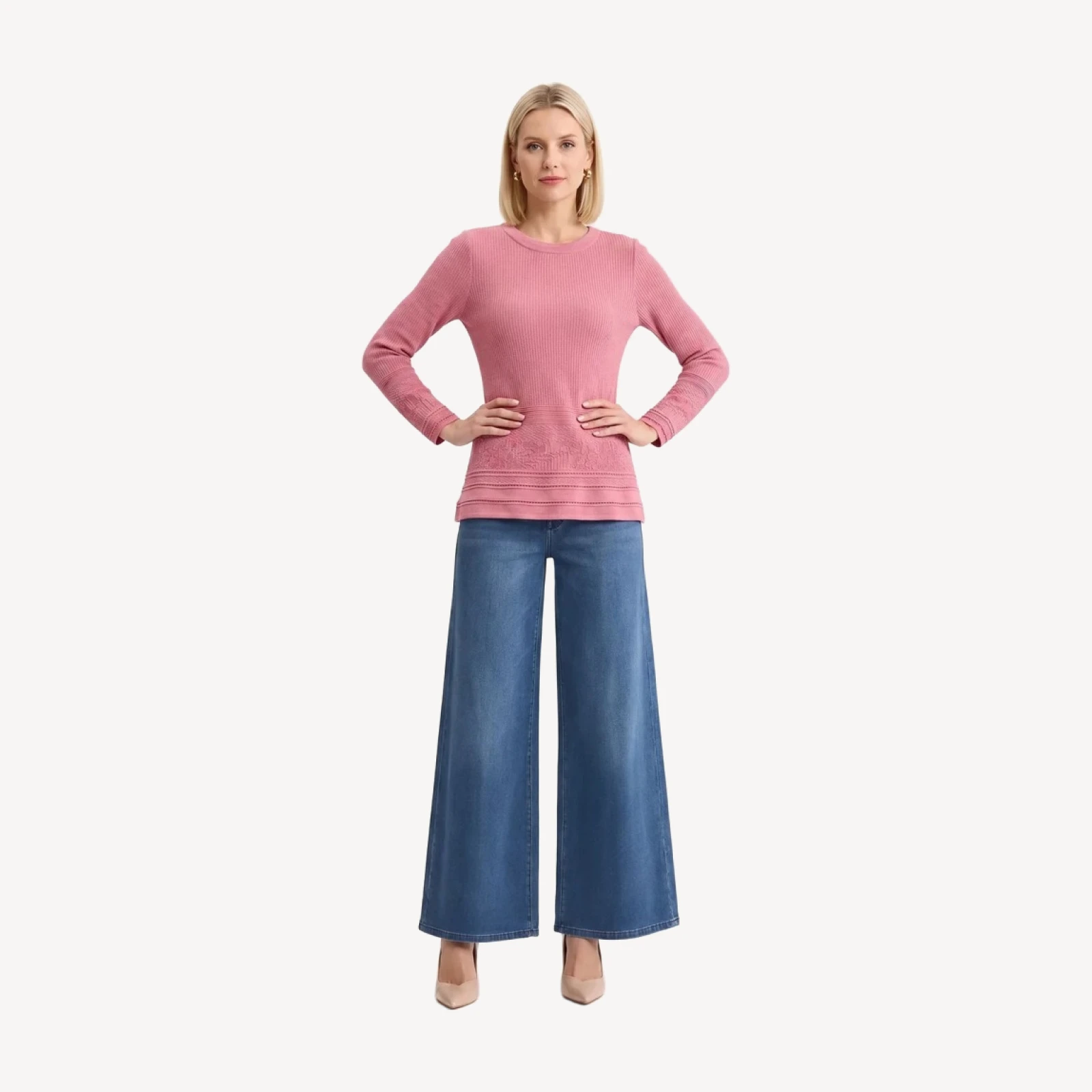Multi-Stitch Tonal Ribbed Soft Knit Tunic - True Fit