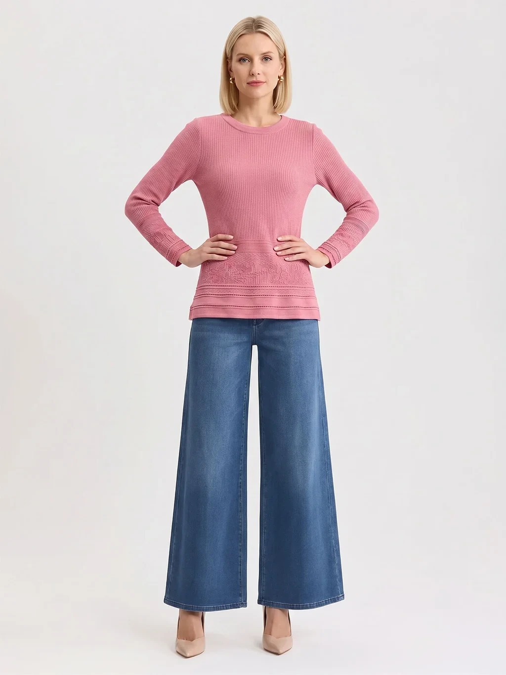 Multi-Stitch Tonal Ribbed Soft Knit Tunic - True Fit