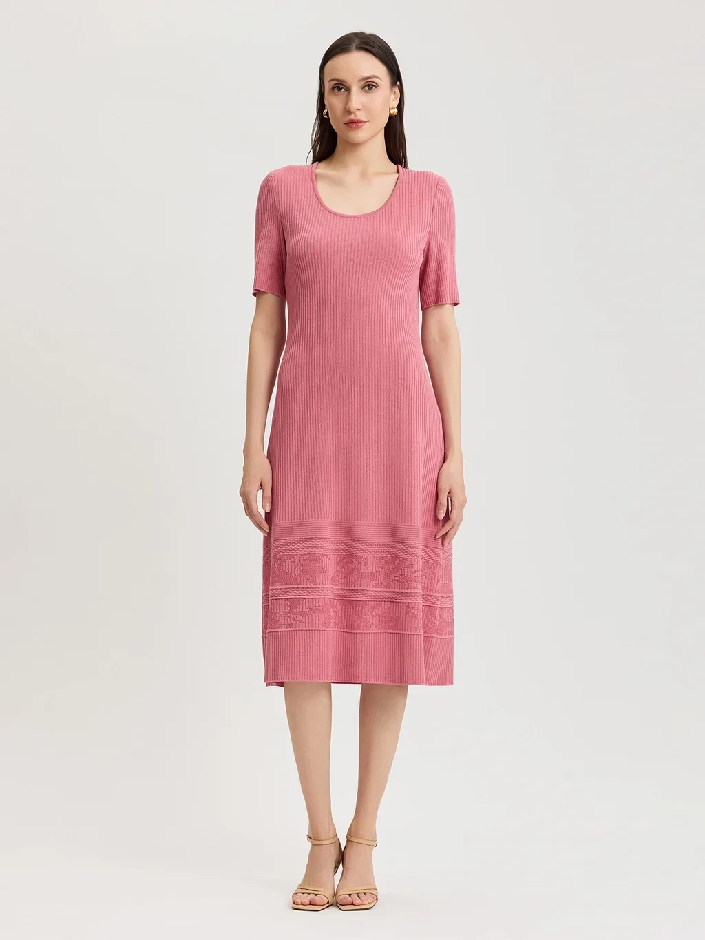 A-Line Ribbed Soft Knit Midi Dress - True Fit