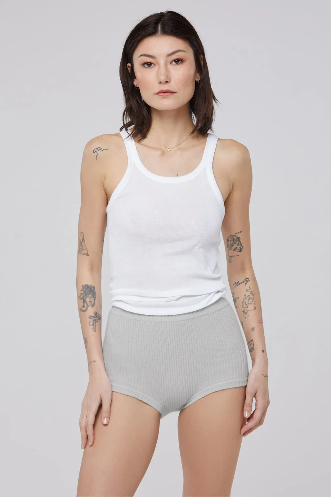 CLARISSA RIBBED SHORTS - HEATHER GREY
