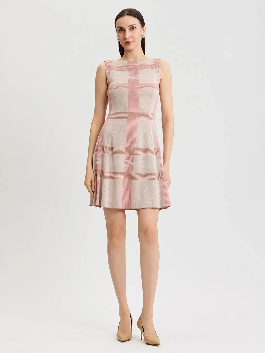 A-Line Multi-Color Plaid Knit Dress - True Fit
