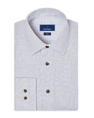David Donahue Trim Fit Dobby Cotton Check Dress Shirt
