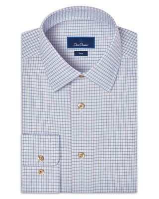 David Donahue Trim Fit Twill Check Cotton Dress Shirt