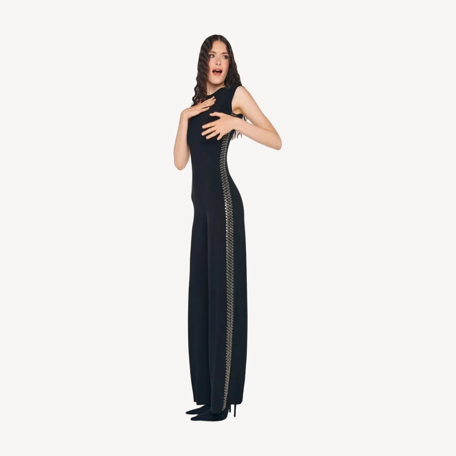 GUNMETAL STUD SLEEVELESS JUMPSUIT