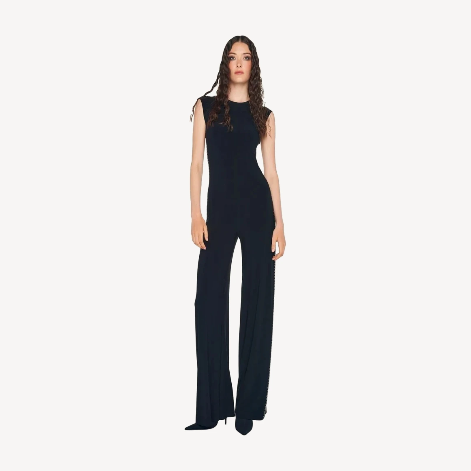 GUNMETAL STUD SLEEVELESS JUMPSUIT