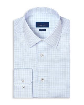 David Donahue Trim Fit Cotton Blend Check Dress Shirt