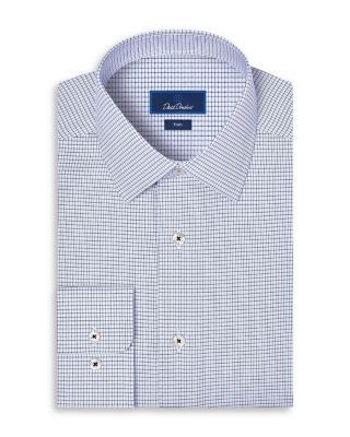 David Donahue Trim Fit Micro Check Cotton Blend Dress Shirt