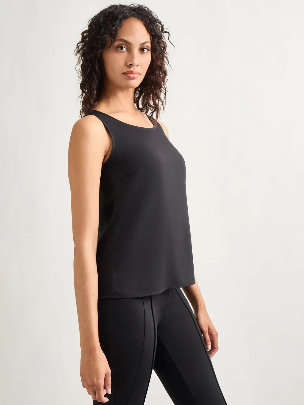 Classic Crepe de Chine Tank Top, Black - True Fit