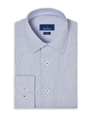David Donahue Trim Fit Cotton Blend Stripe Dress Shirt