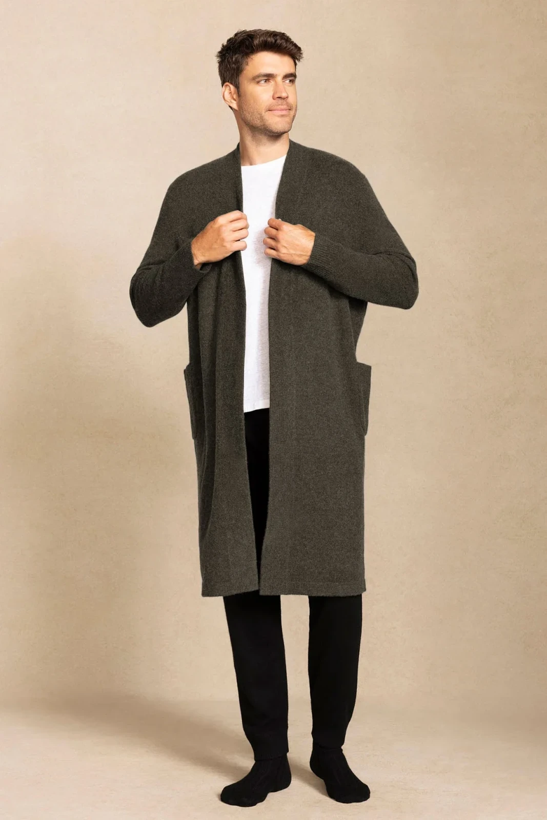 ANGUS CASHMERE ROBE - DARK OLIVE