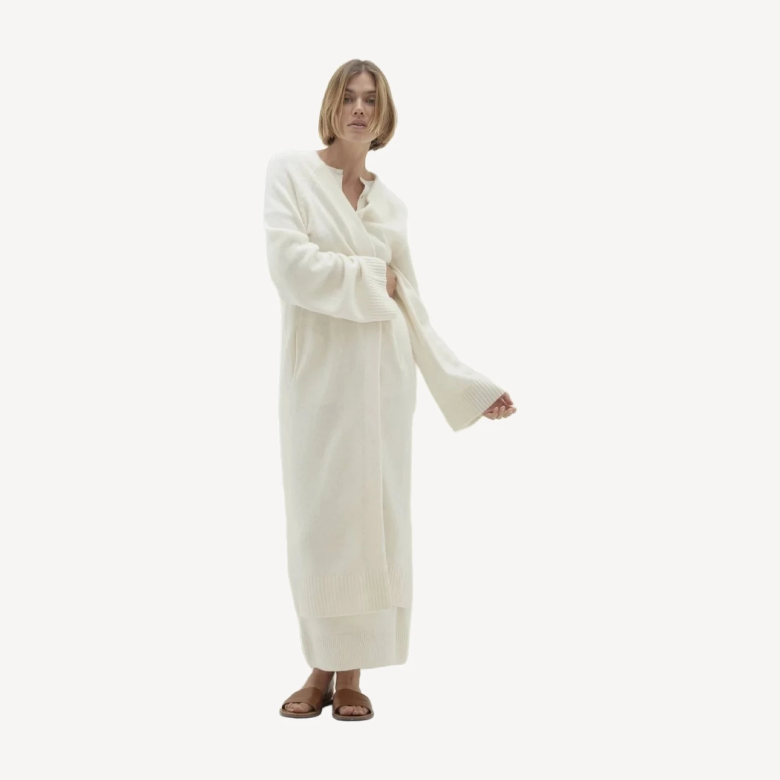 MAKENA LONGLINE CASHMERE CARDIGAN - ECRU