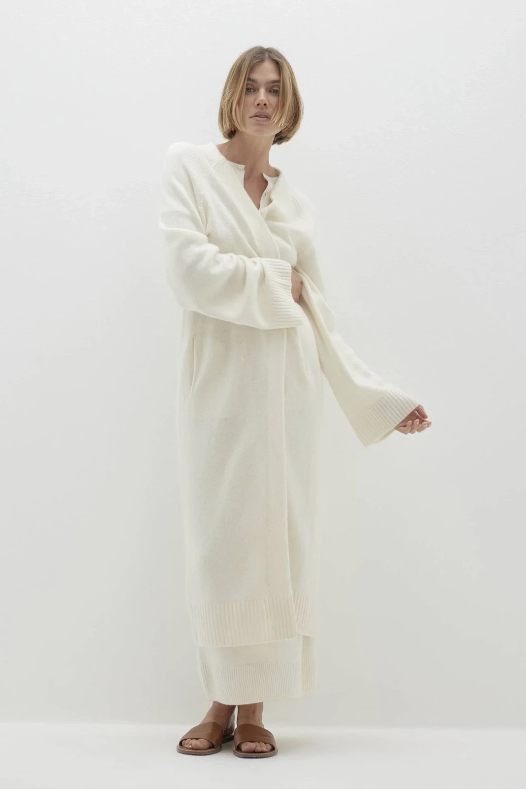 MAKENA LONGLINE CASHMERE CARDIGAN - ECRU