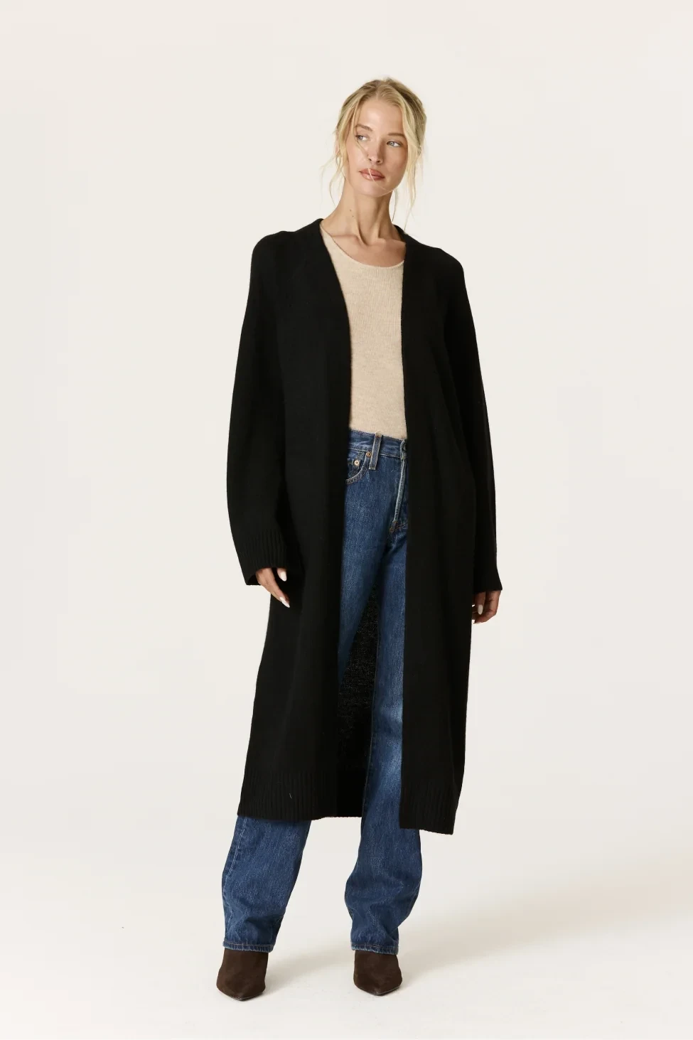 MAKENA LONGLINE CASHMERE CARDIGAN - BLACK