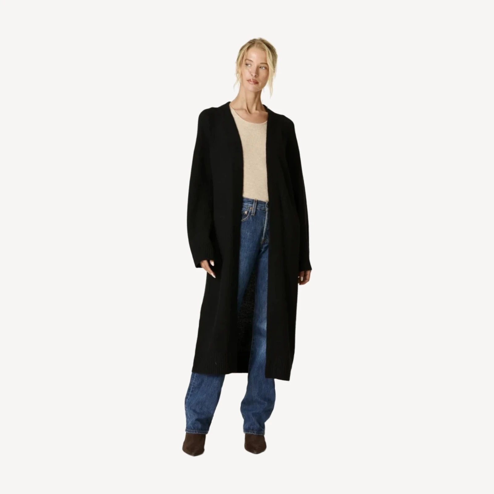 MAKENA LONGLINE CASHMERE CARDIGAN - BLACK