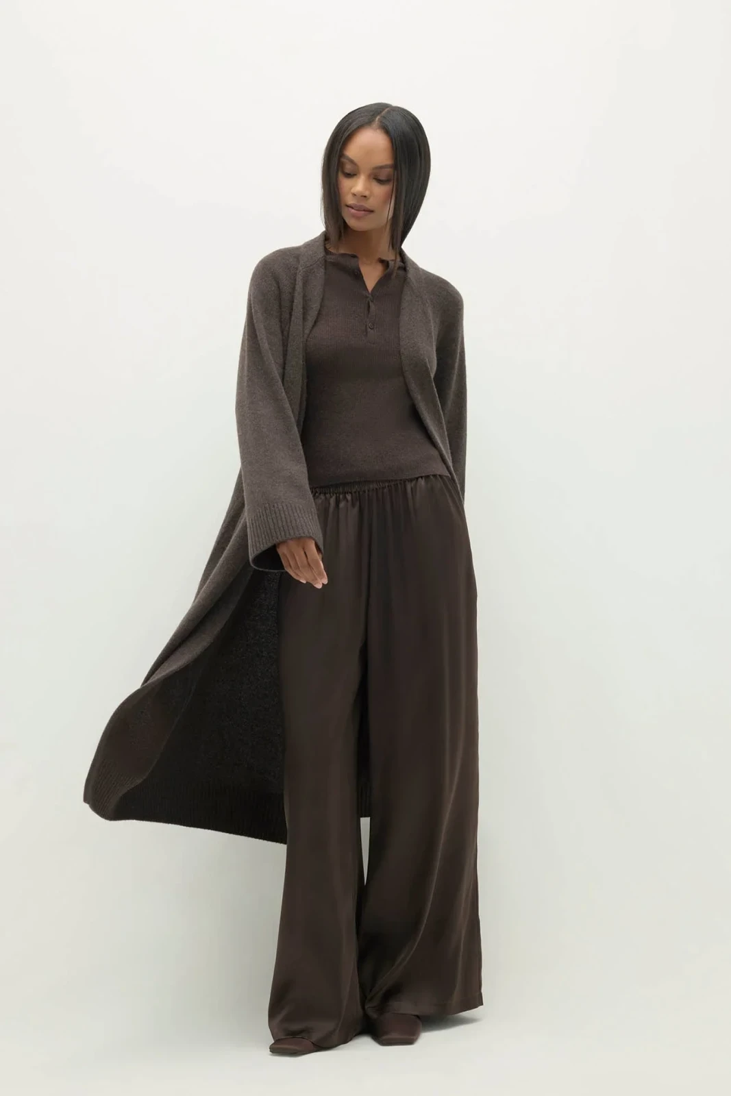 MAKENA LONGLINE CASHMERE CARDIGAN - COCOA