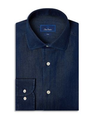 David Donahue Trim Fit Denim Dress Shirt