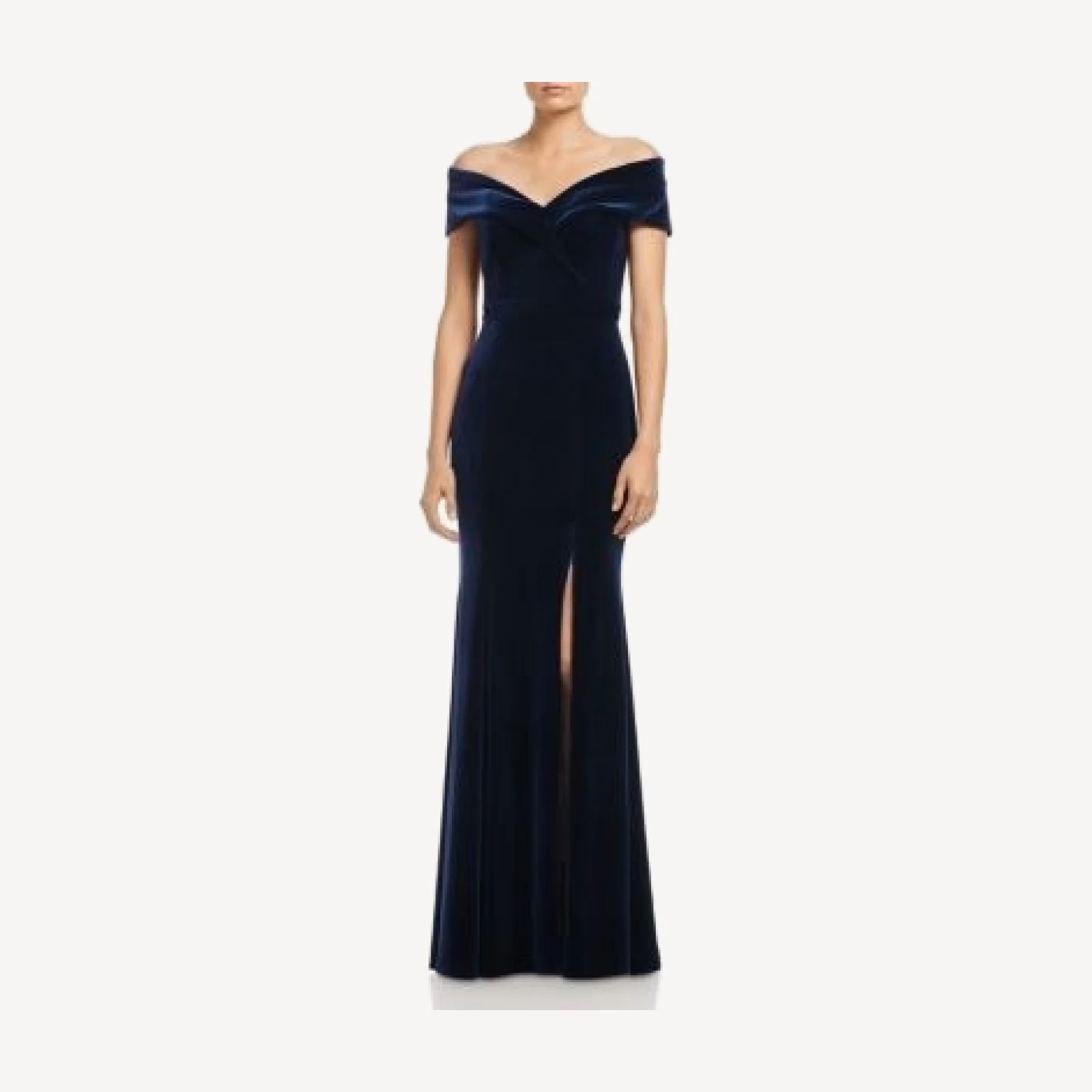 Aqua Off-the-Shoulder Fluted Velvet Gown - Exclusive