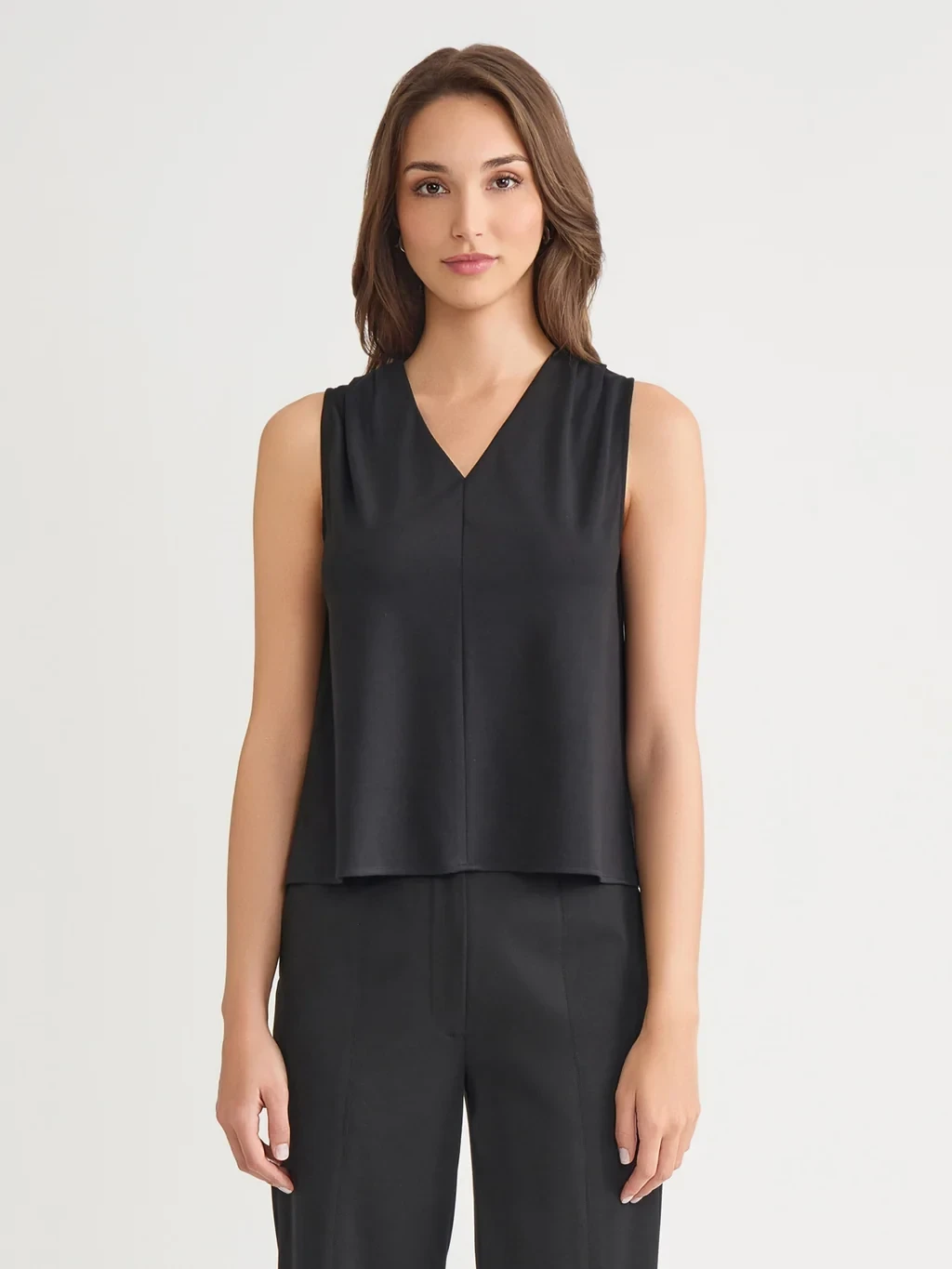 V-Neck 100% Pima Cotton Tank, Black - True Fit