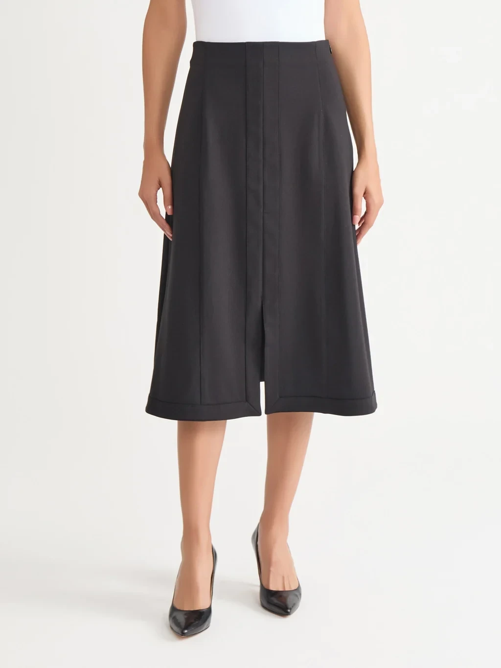A-Line LuxeStretch Ponte Midi Skirt, Black - True Fit