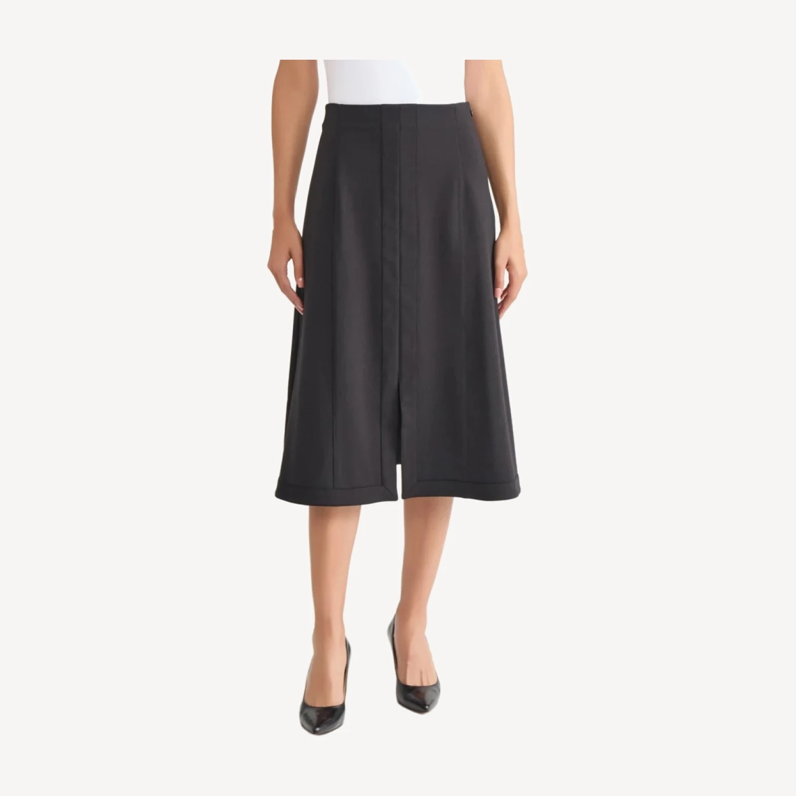 A-Line LuxeStretch Ponte Midi Skirt, Black - True Fit
