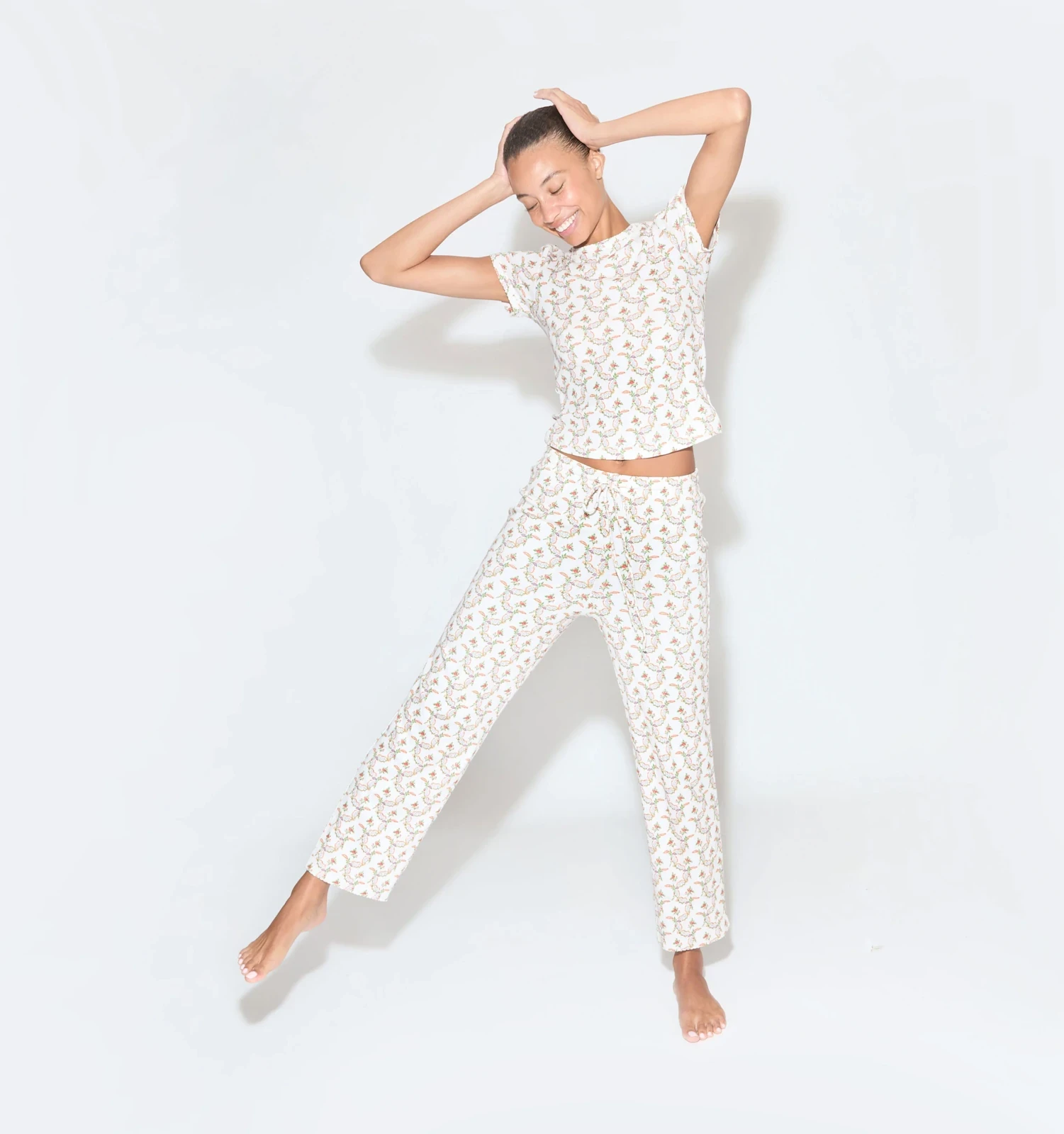 The Cleo Pointelle Set - Pink Ribbon Rose Ikat