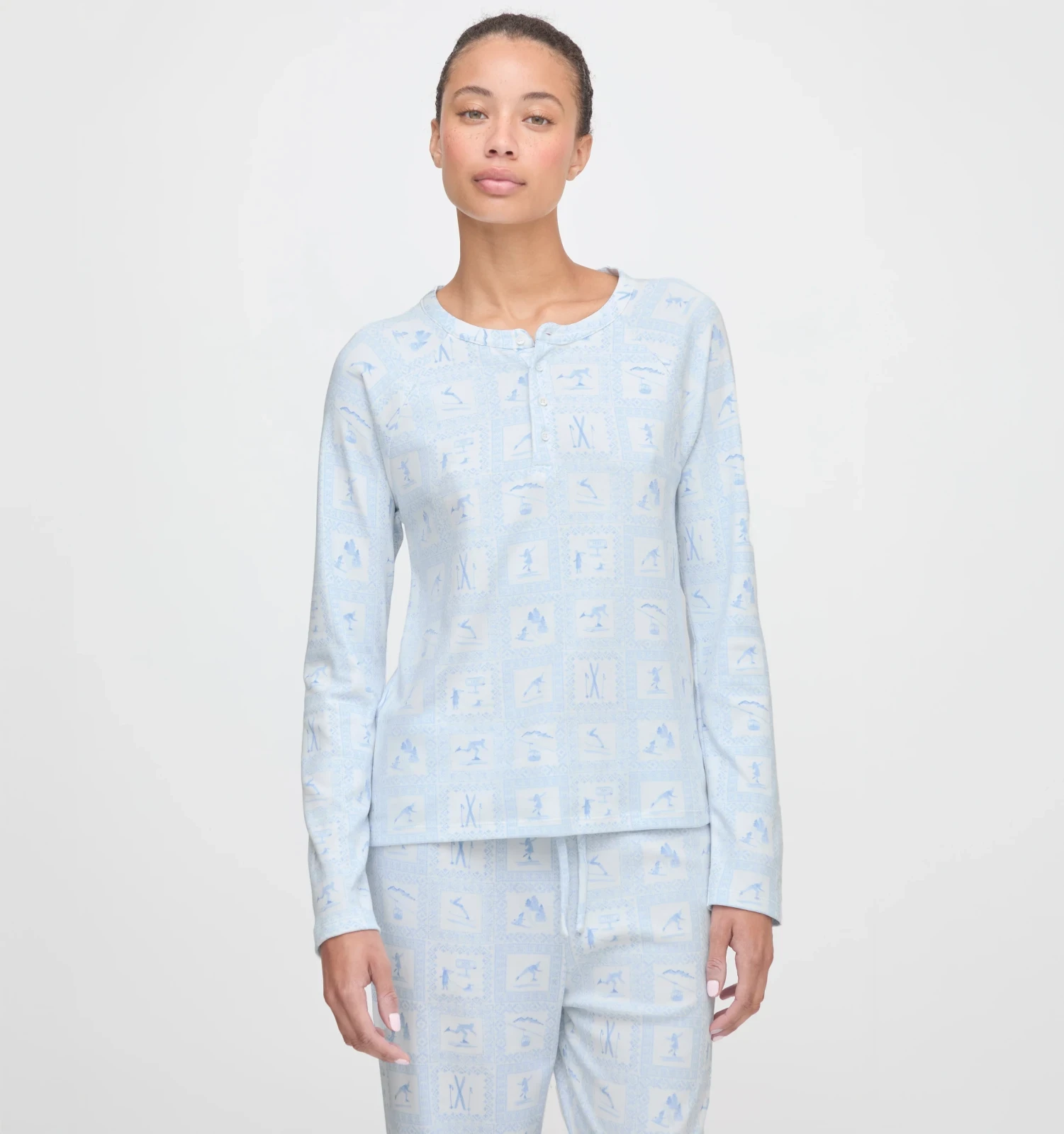 The Olivia Pajama Set - Blue Skiers Toile