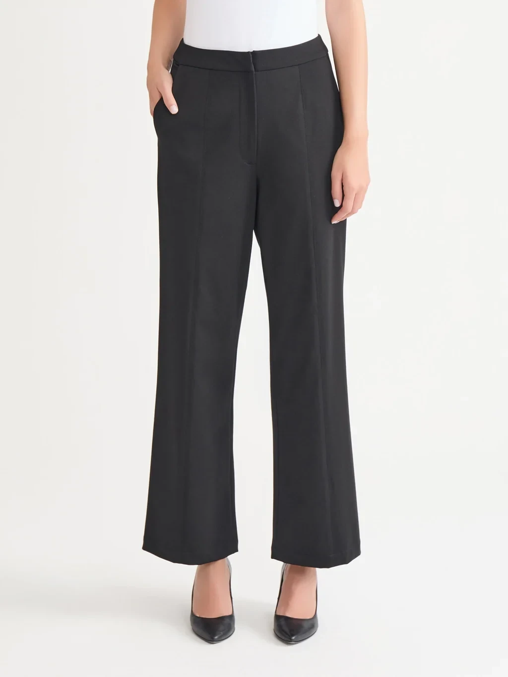 Naomi Wide Leg LuxeStretch Ponte Pant, Black - True Fit