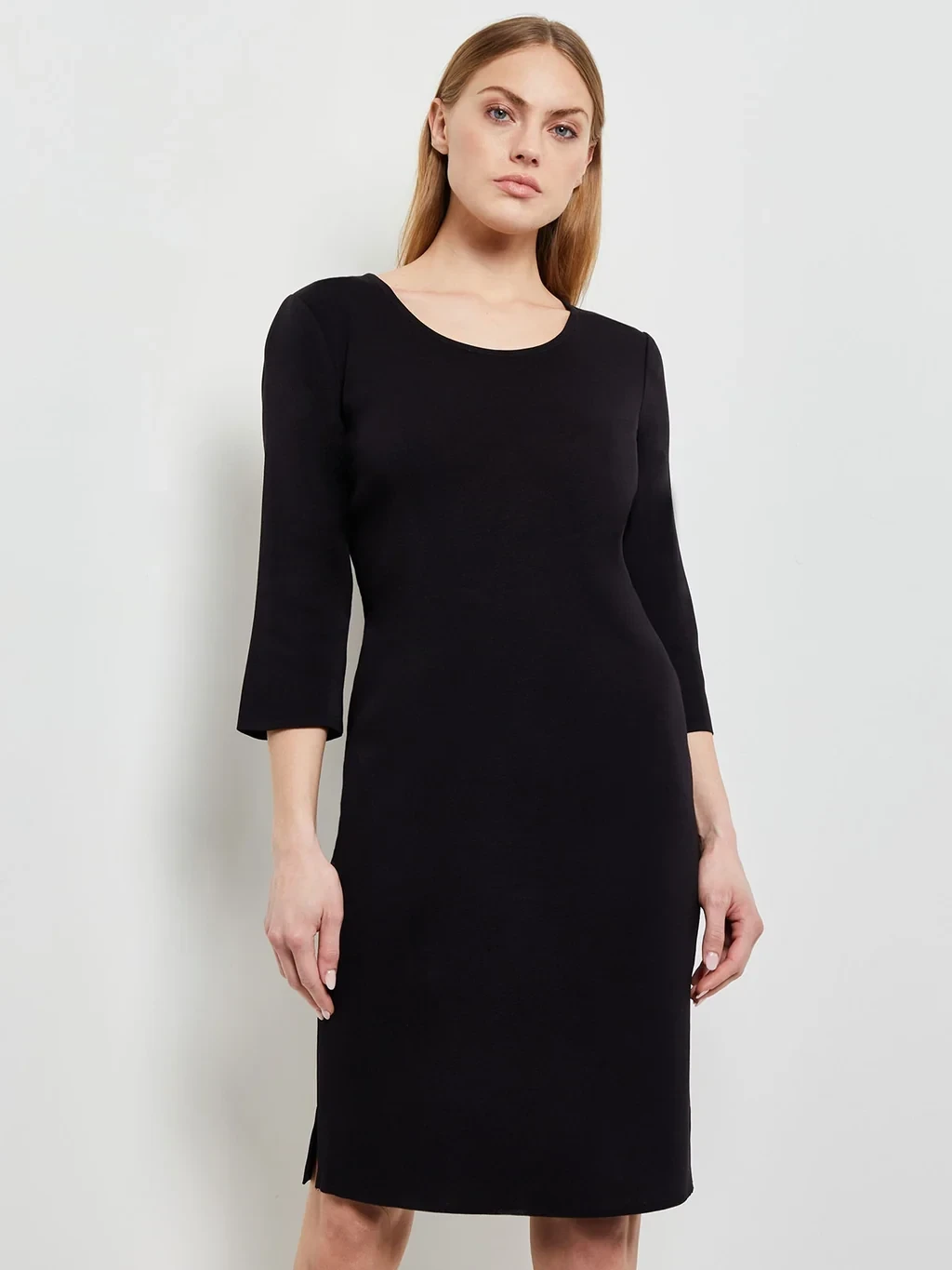 3/4 Sleeve Mylana Knit Sheath Dress, Black - True Fit