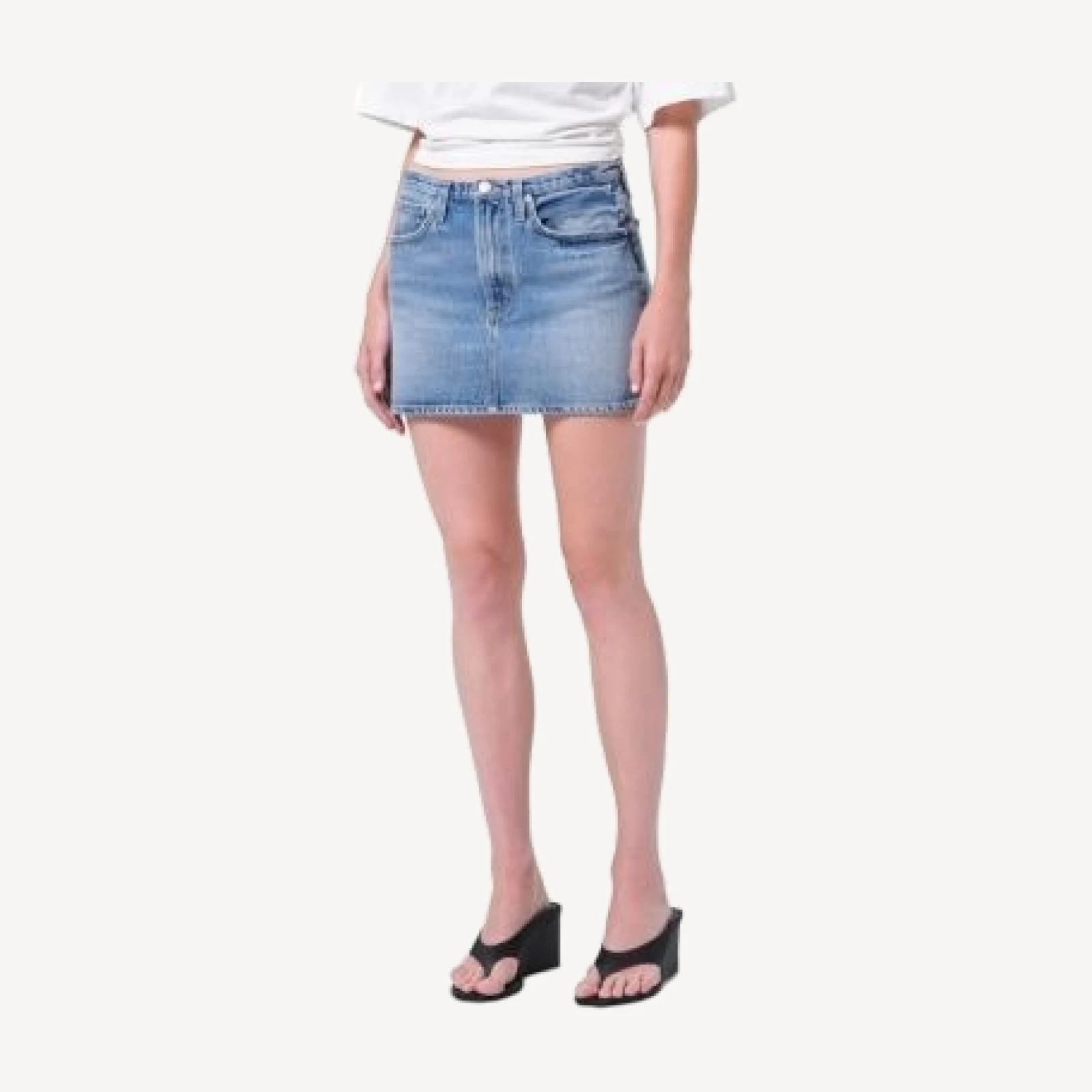 Agolde Keira Skinny Waistband Denim Miniskirt in Broadcast