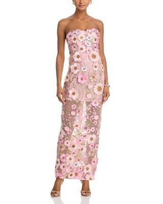 Aqua Long 3D Floral Gown - Exclusive