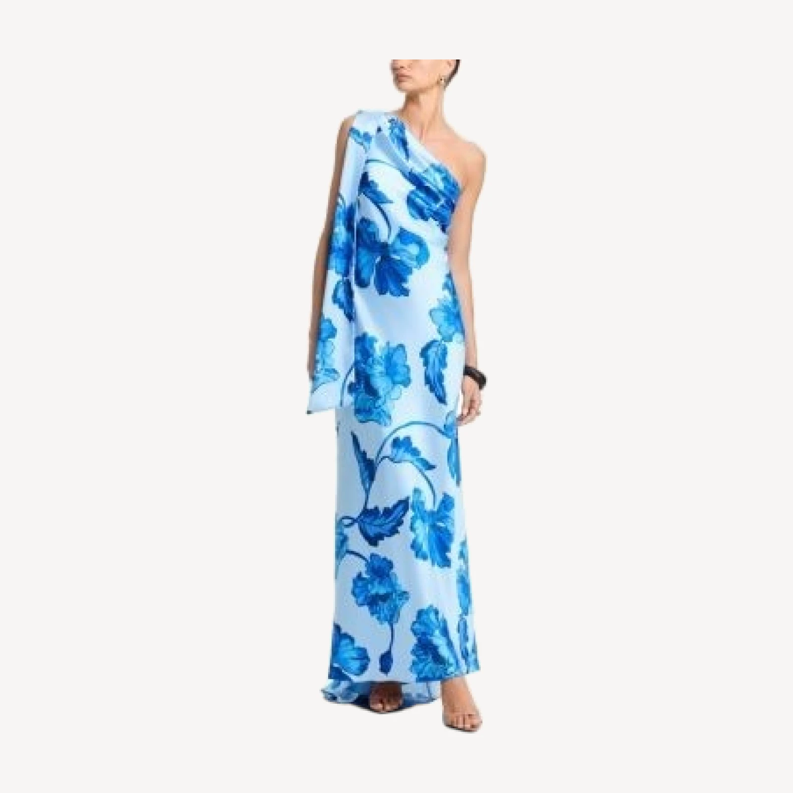 Aqua Long Satin One Shoulder Gown - Exclusive