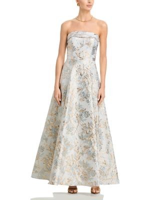 Aqua Long Brocade Strapless Bungalow Dress - Exclusive