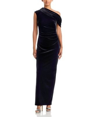 Aqua Asymmetric Velvet Maxi Dress - Exclusive