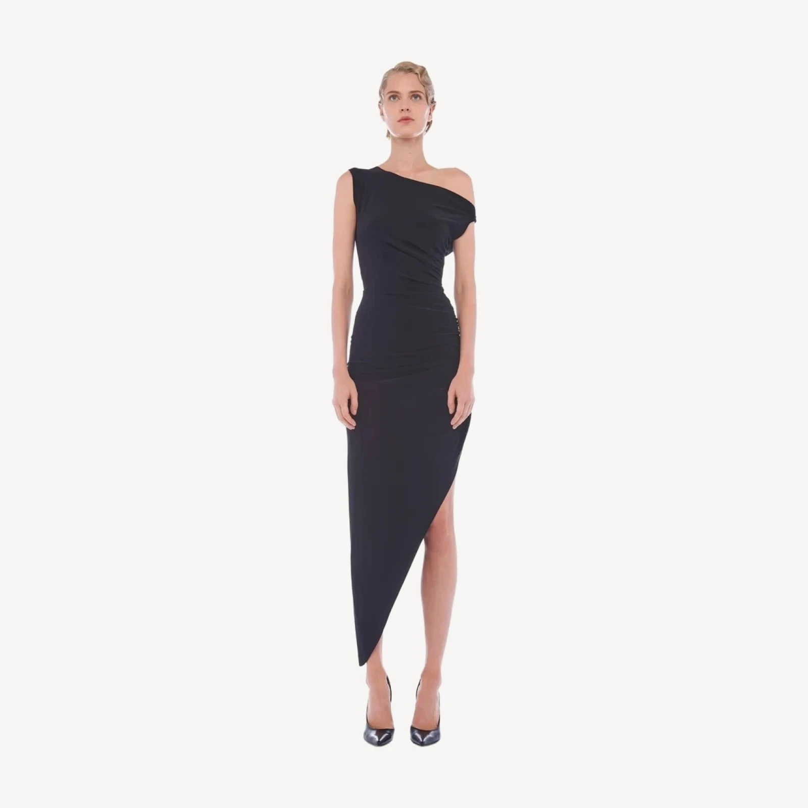 DROP SHOULDER SIDE DRAPE GOWN