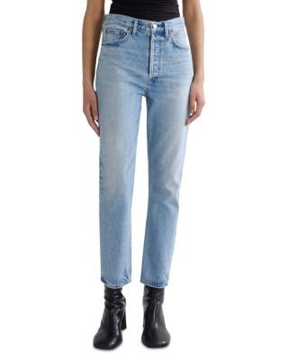Agolde Riley High Rise Straight Crop Jeans in Steam