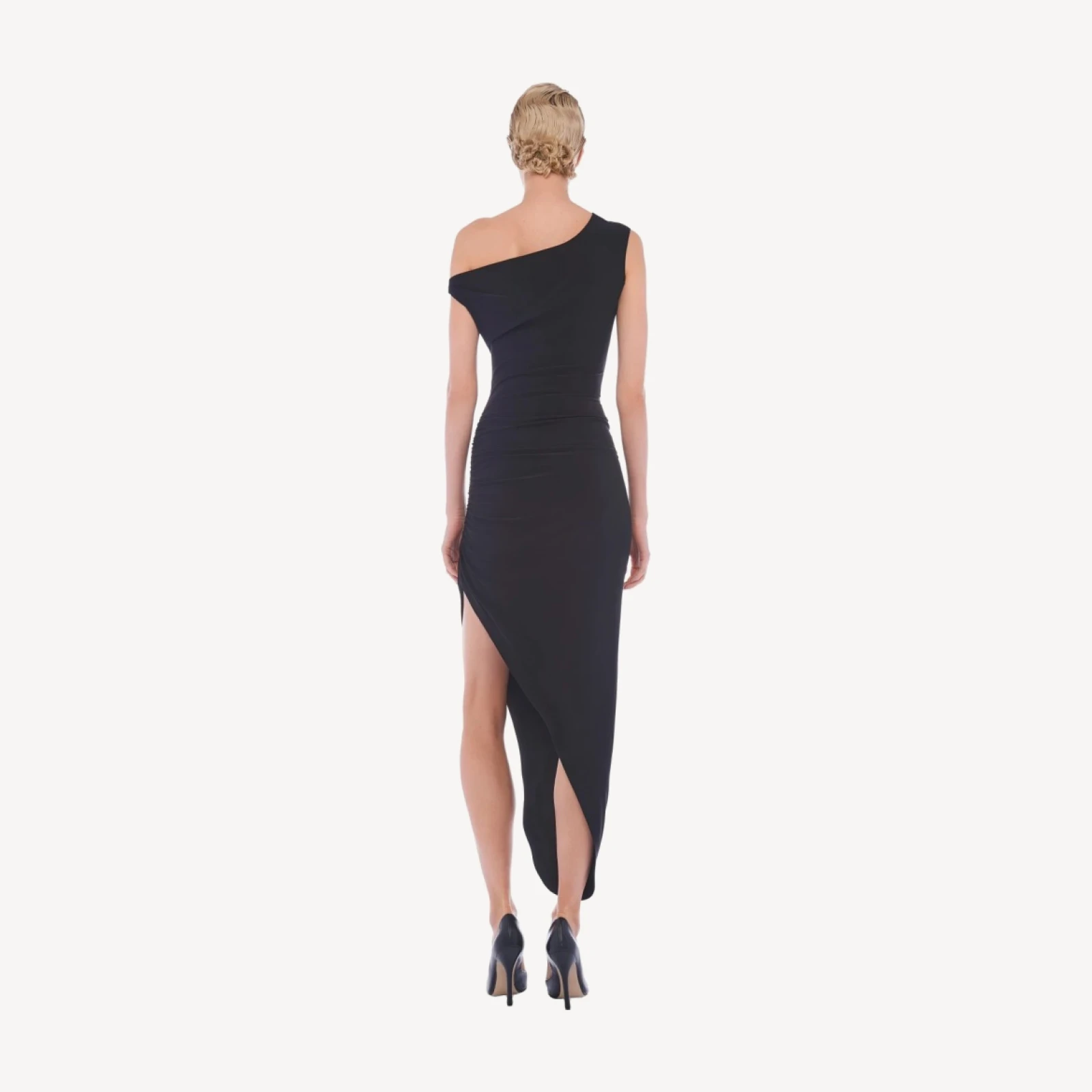 DROP SHOULDER SIDE DRAPE GOWN