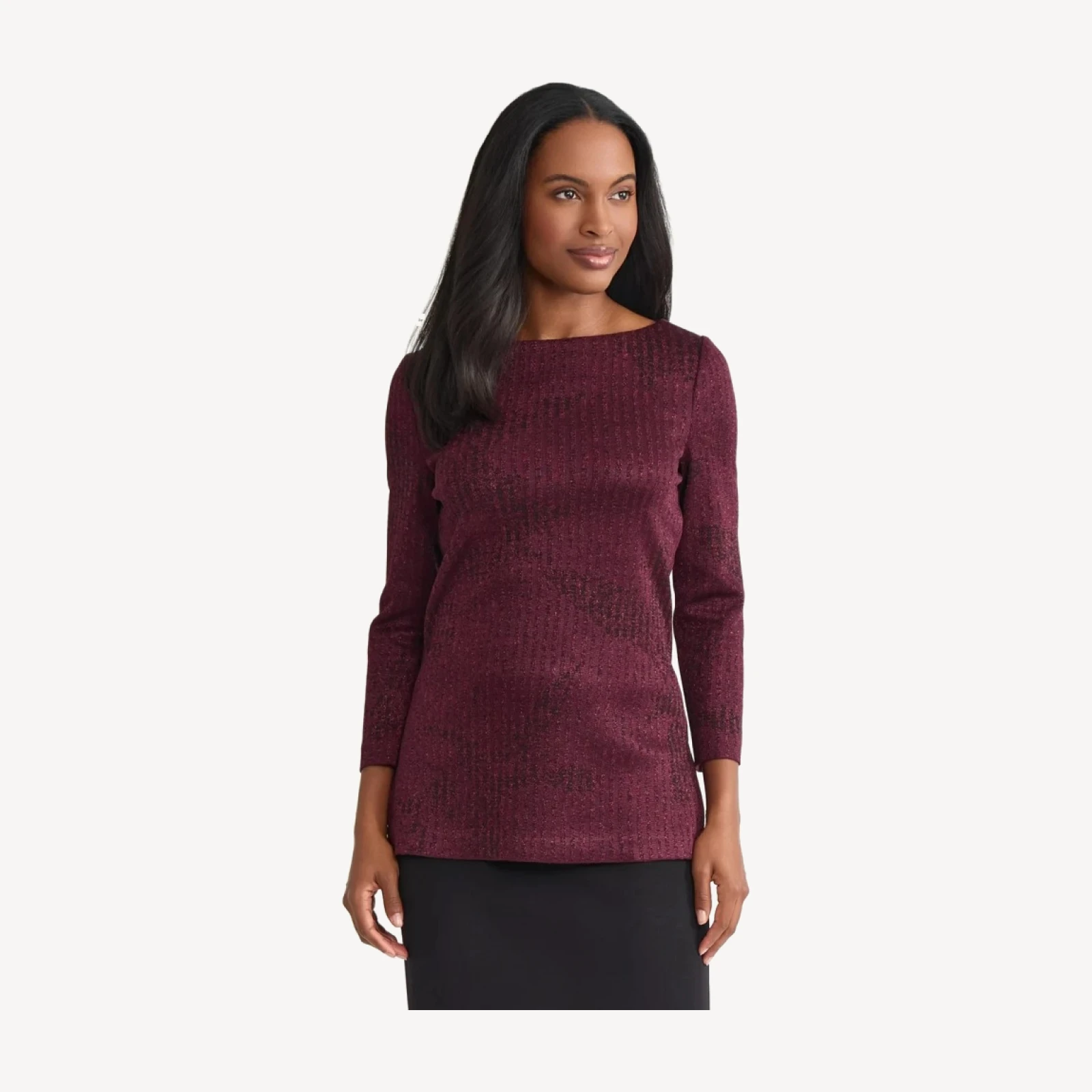 Tonal Pattern Shimmer Knit Tunic - True Fit