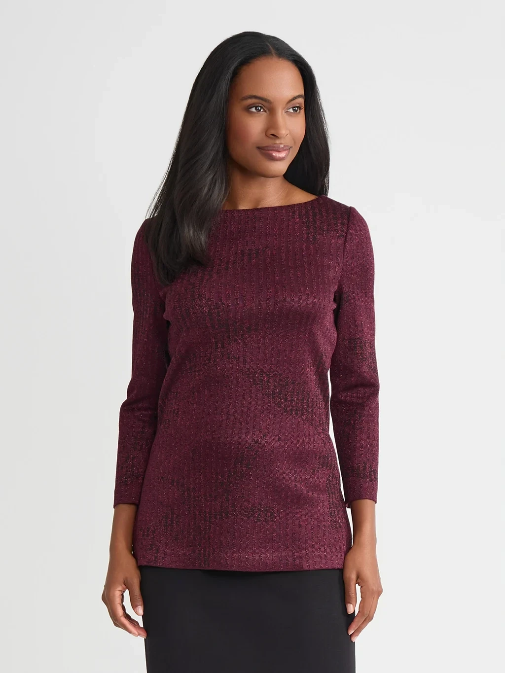 Tonal Pattern Shimmer Knit Tunic - True Fit