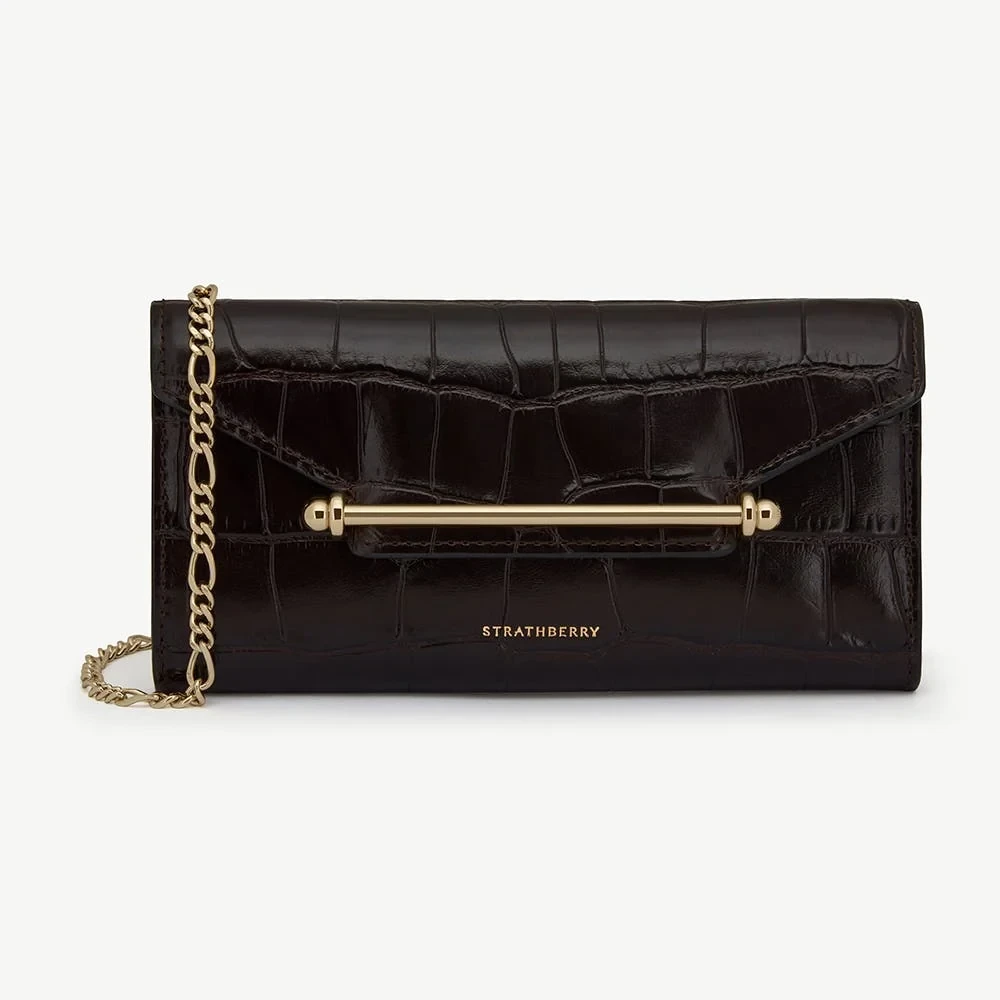 Multrees Chain Wallet - Croc-Embossed Leather Mahogany