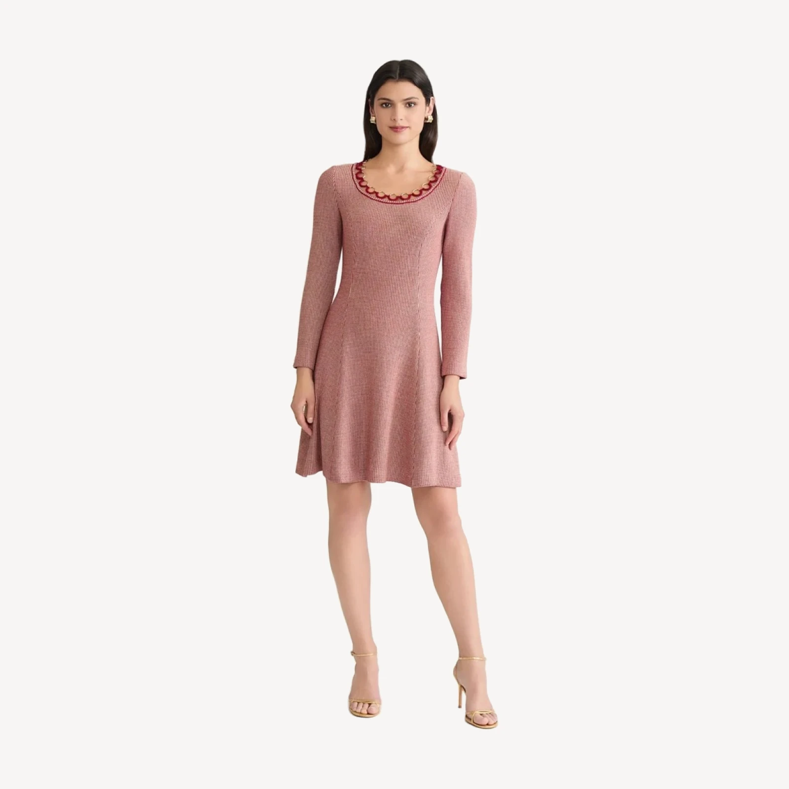 A-Line Lurex Crochet Ring Trim Knit Dress - True Fit