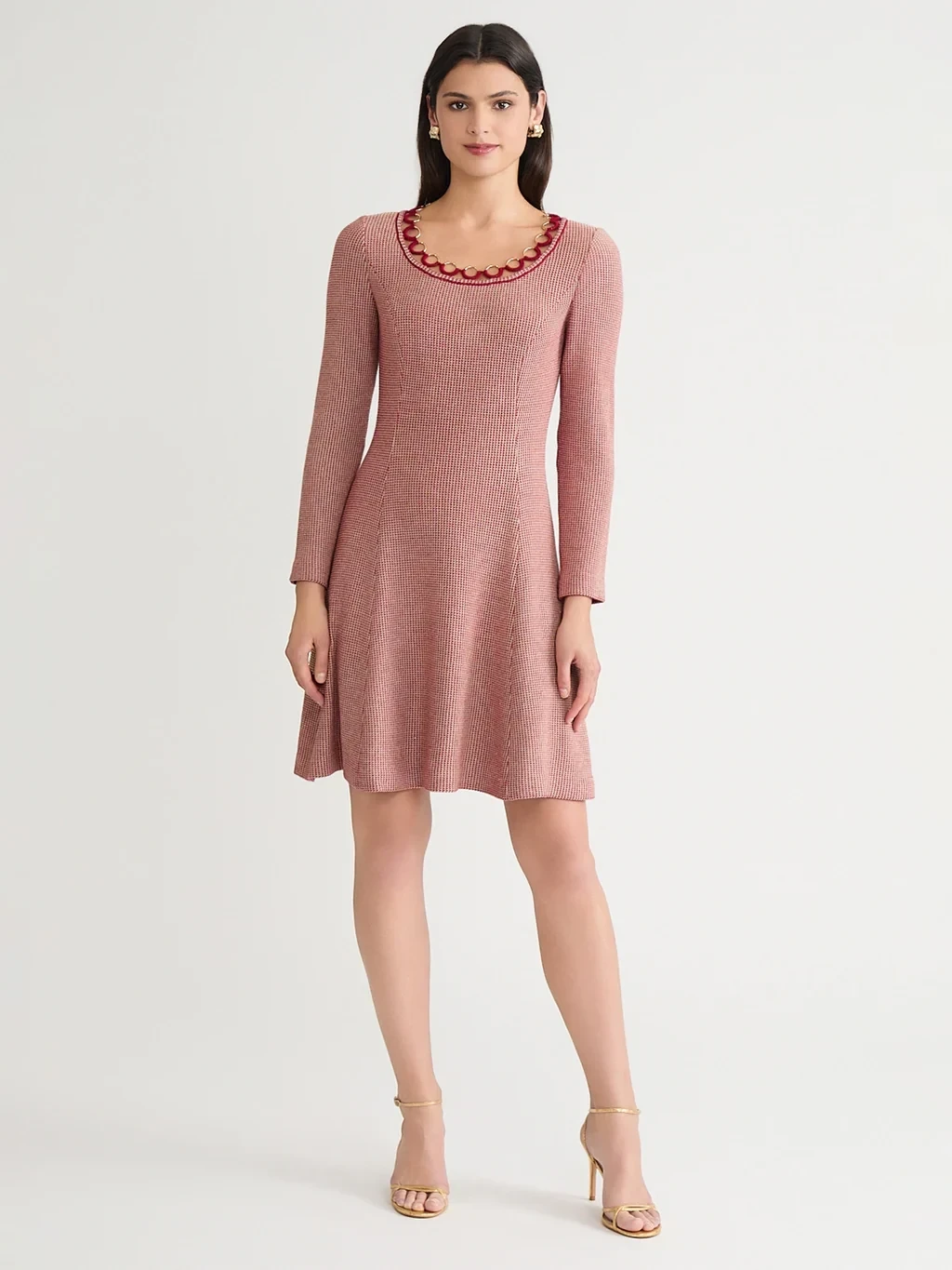A-Line Lurex Crochet Ring Trim Knit Dress - True Fit