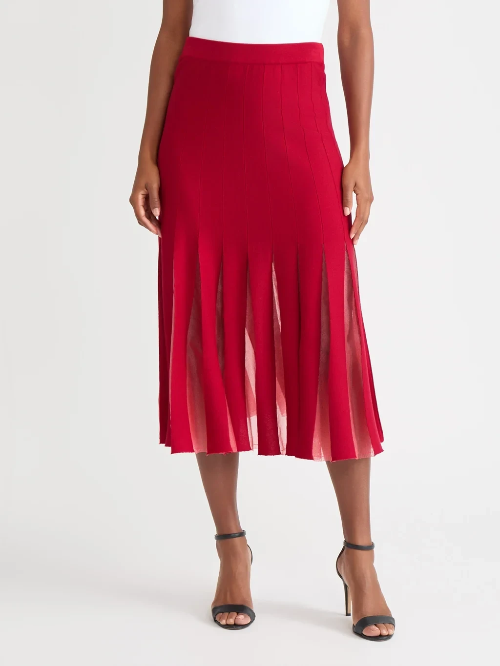 A-Line Sheer Panel Soft Knit Maxi Skirt - True Fit