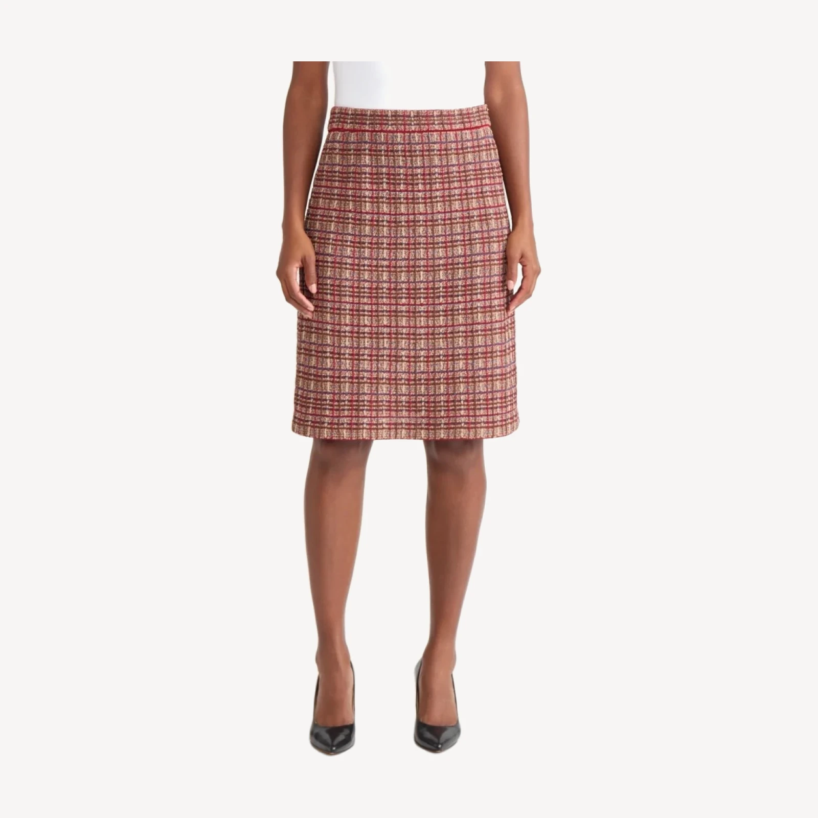 Plaid Multi-Stitch Straight Skirt - True Fit