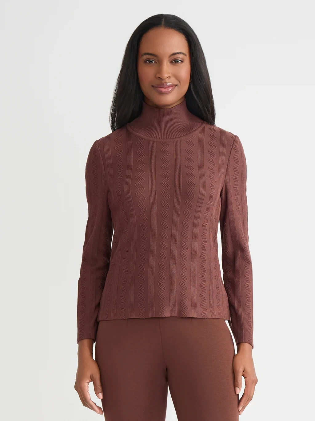 Mock Neck Tonal Soft Knit Top - True Fit