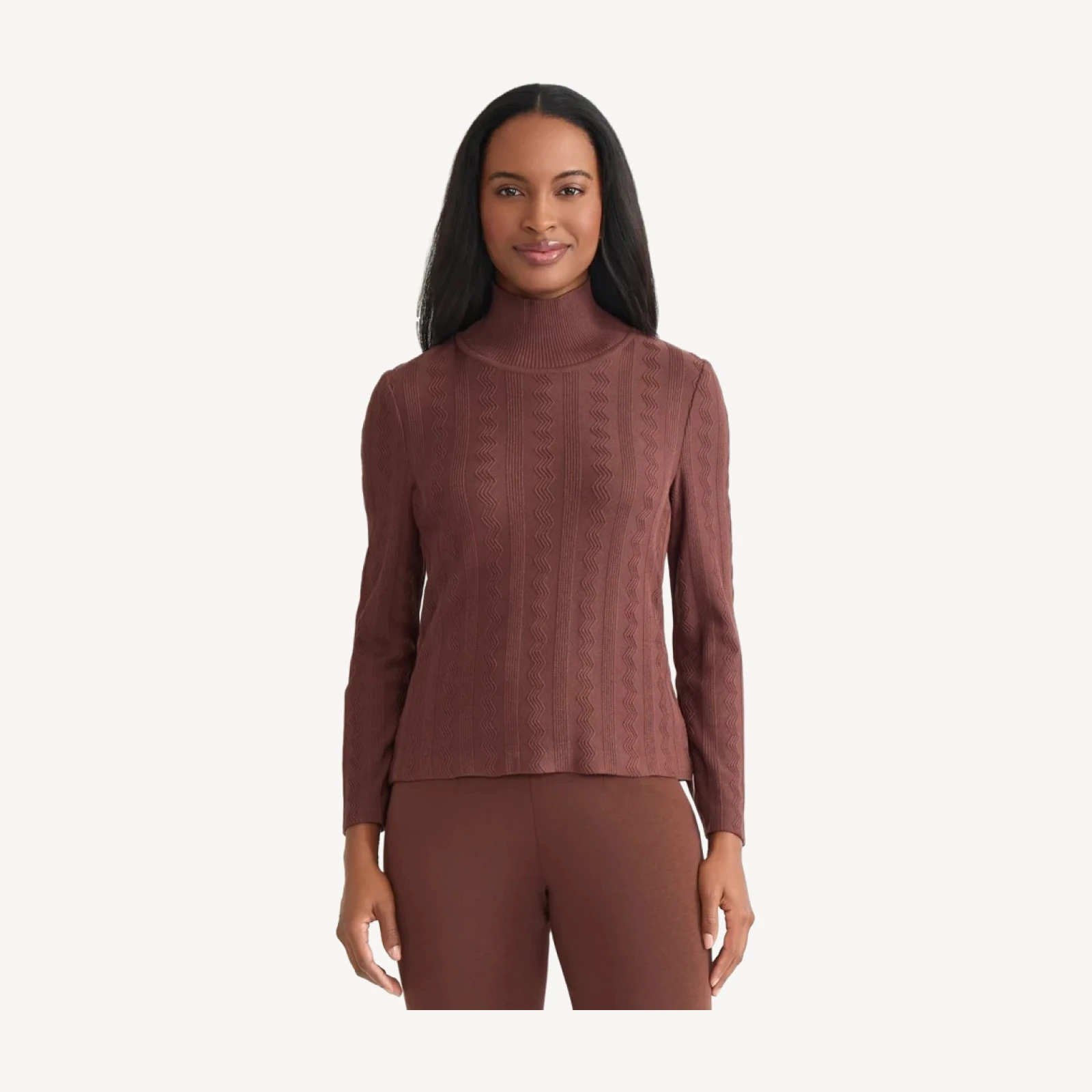 Mock Neck Tonal Soft Knit Top - True Fit