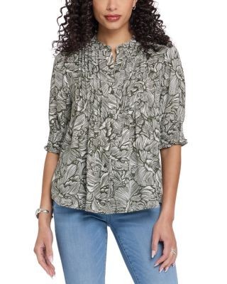 Nydj Floral Print Pleated Peasant Top