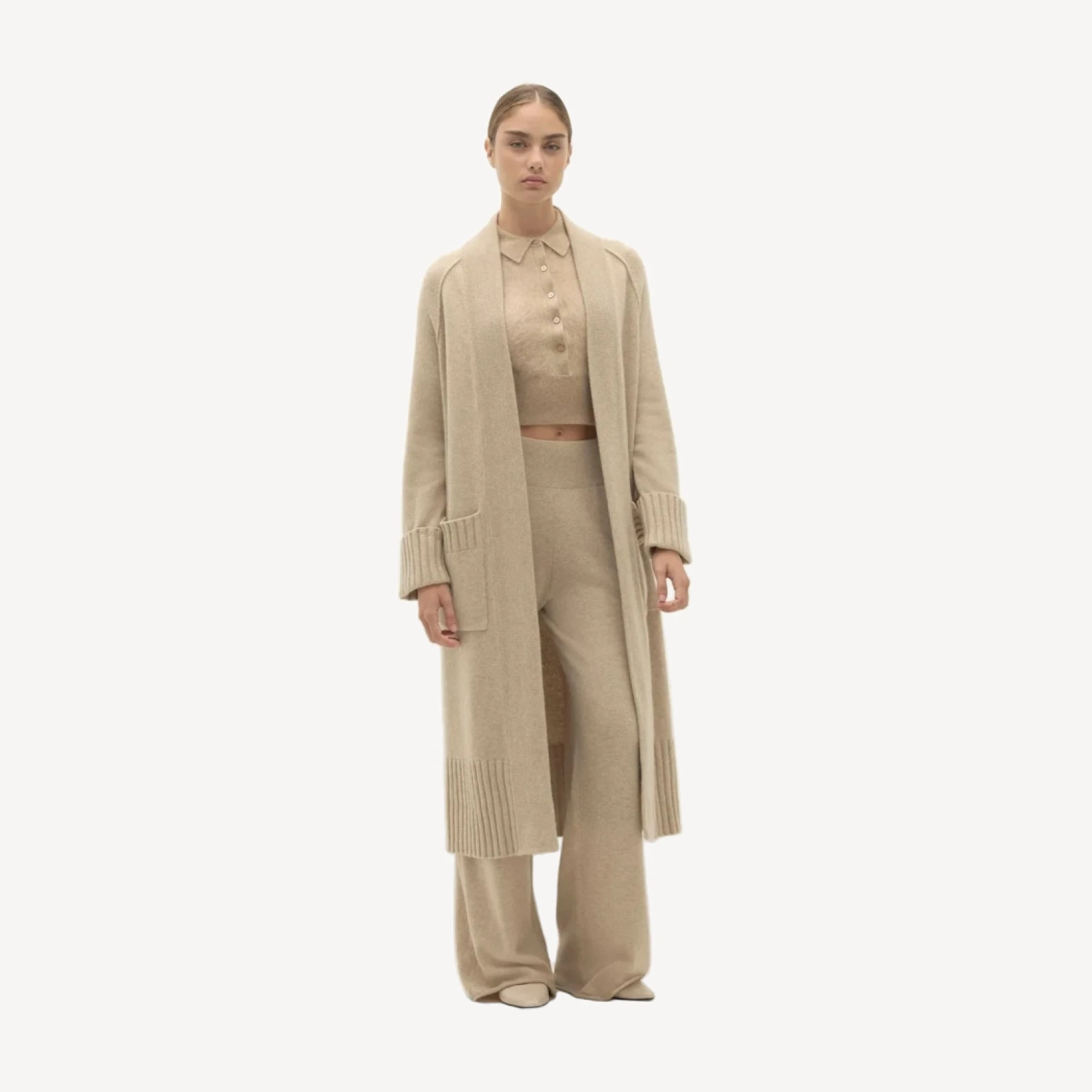 TILYN LONGLINE CASHMERE CARDIGAN - FLAX