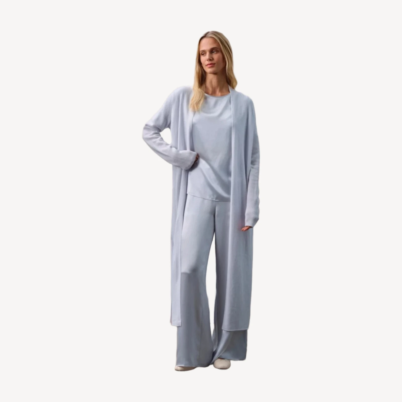 FAYE LONGLINE CASHMERE CARDIGAN - CLOUD