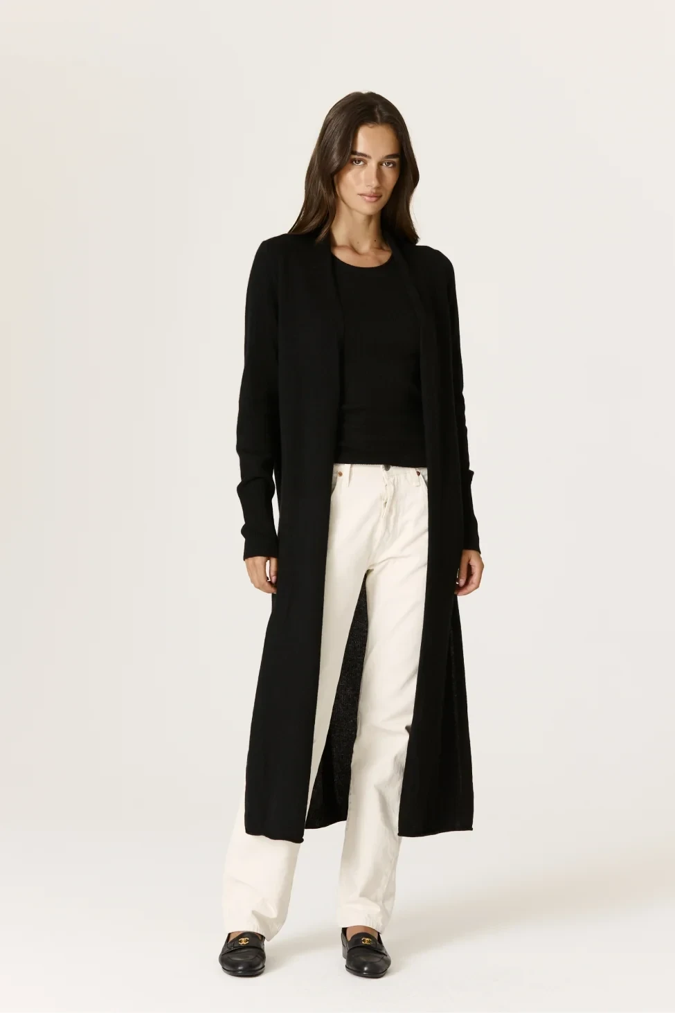 FAYE LONGLINE CASHMERE CARDIGAN - BLACK